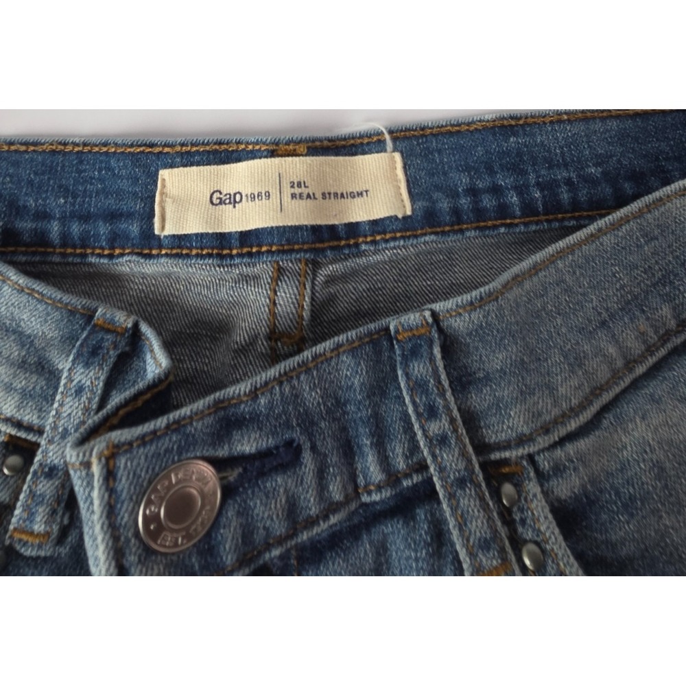 Gap Jeans Womens 28L Blue Real Straight 1969 Classic Medium Denim Pants Studded - Picture 5 of 7